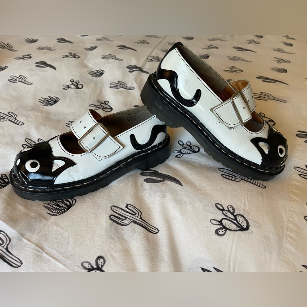 T.U.K Black and White Mary Jane Kitty Shoes